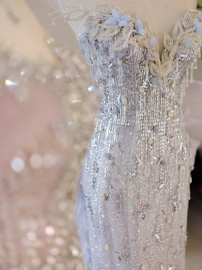 Unique Mermaid Sweetheart Lilac Sequin With Bow Long Prom Dresses For Teens Formal Dress Party Outfits Prom Gown RB2020
