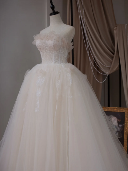 Robe de mariée princesse sans bretelles, sans manches, en dentelle, corset ajusté, en tulle, blanche, RB2024