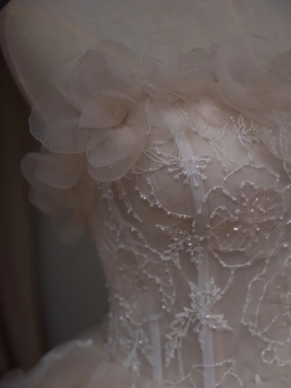 Robe de mariée princesse sans bretelles, sans manches, en dentelle, corset ajusté, en tulle, blanche, RB2024