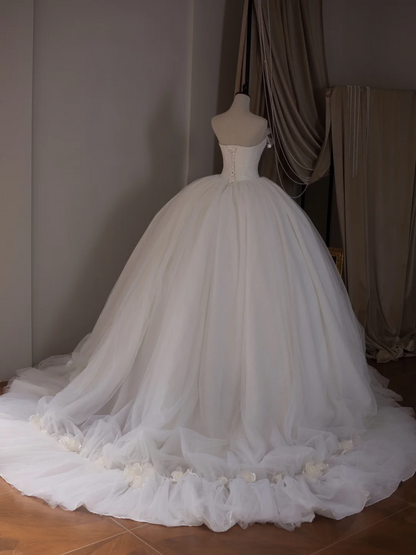 Robe de mariée princesse en tulle, sans bretelles, sans manches, avec corset ajusté, blanche, RB2026