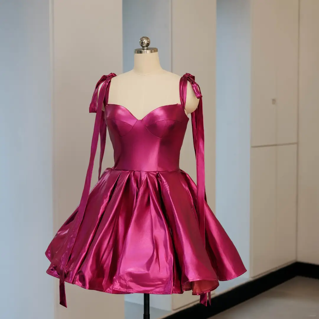 Robe de bal simple à bretelles spaghetti en satin rose vif, courte, pour 16e anniversaire, robe de soirée, robe de cocktail RB2028