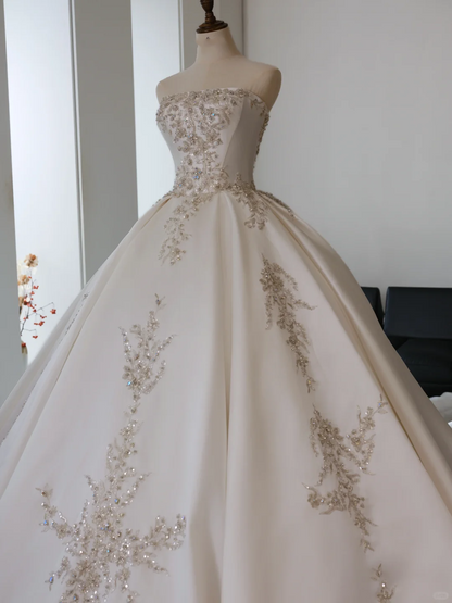 Robe de mariée princesse bustier sans manches en satin, corset ajusté, longue, en dentelle, RB2031