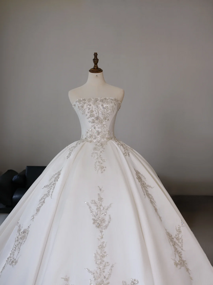 Robe de mariée princesse bustier sans manches en satin, corset ajusté, longue, en dentelle, RB2031