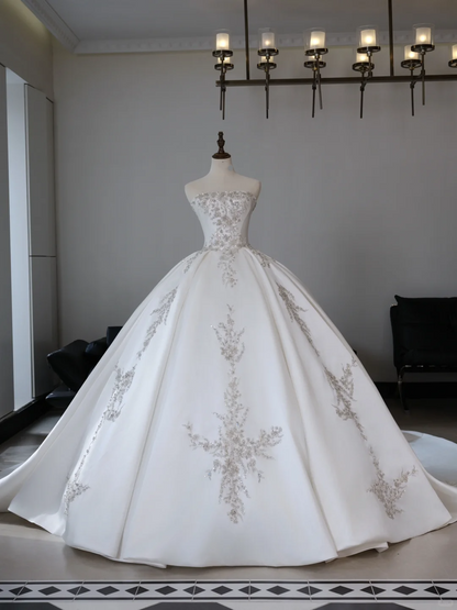 Robe de mariée princesse bustier sans manches en satin, corset ajusté, longue, en dentelle, RB2031