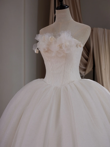 Robe de mariée princesse en tulle, sans bretelles, sans manches, avec corset ajusté, blanche, RB2026