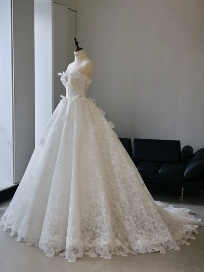 Robe de mariée princesse sans bretelles, sans manches, en dentelle, avec corset ajusté, longue, blanche, RB2018