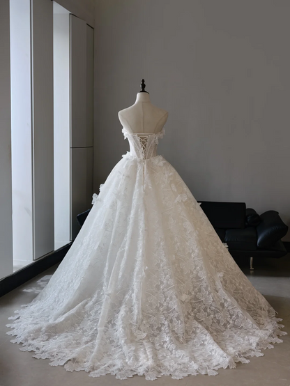 Robe de mariée princesse sans bretelles, sans manches, en dentelle, avec corset ajusté, longue, blanche, RB2018