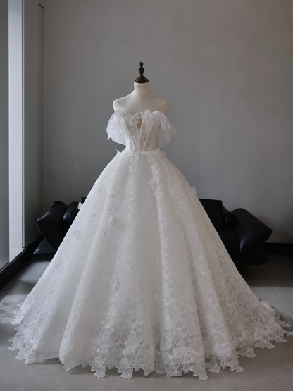 Robe de mariée princesse sans bretelles, sans manches, en dentelle, avec corset ajusté, longue, blanche, RB2018