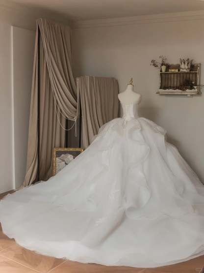 Robe de bal éthérée, bustier, sans manches, en tulle, corset ajusté, longue robe de mariée, robes de mariée en dentelle, RB2041