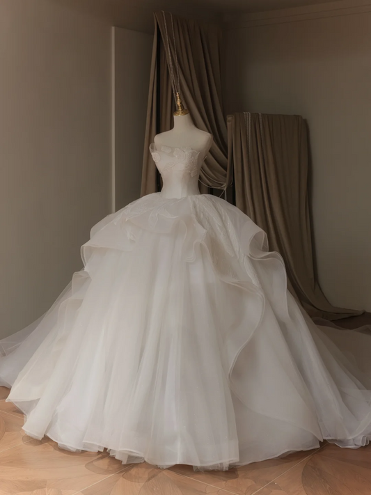 Ethereal Ball Gown Strapless Sleeveless Tulle Fitted Corset Long Wedding Dress Bride Gowns Lace Wedding Dresses RB2041