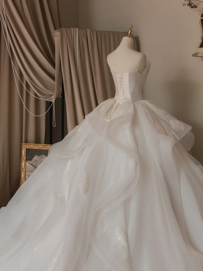 Robe de bal éthérée, bustier, sans manches, en tulle, corset ajusté, longue robe de mariée, robes de mariée en dentelle, RB2041