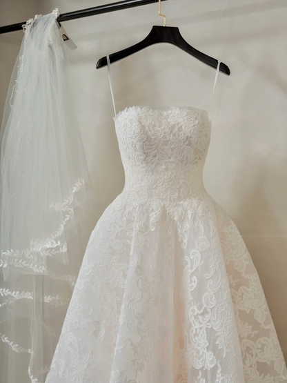 Robe de bal éthérée, bustier, sans manches, en dentelle, corset ajusté, longue robe de mariée, robes de mariée en dentelle RB2050