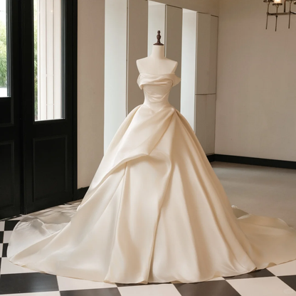 Robe de mariée en satin, robe de bal, bustier, corset ajusté, volants, RB2061