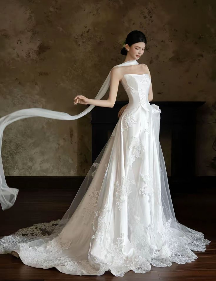 Robe de mariée princesse trapèze bustier sans manches en dentelle, coupe corset ajustée, robes de mariée blanches RB2071