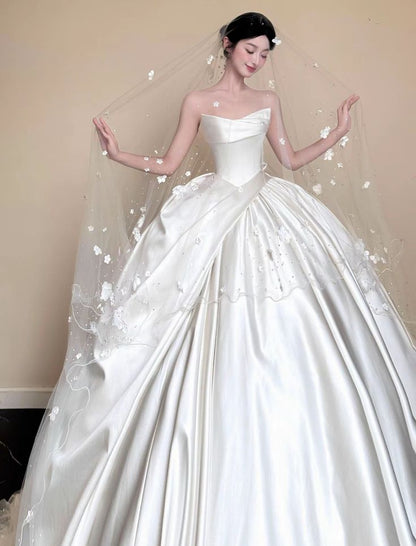 Charmante robe de bal bustier sans manches en satin, corset ajusté, longue robe de mariée, robes de mariée RB2075