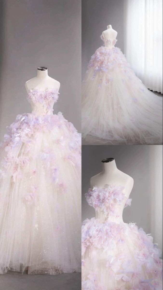 Charmante robe de bal bustier en tulle lilas clair à fleurs, longue robe de Quinceanera, Sweet 15/16, RB2086
