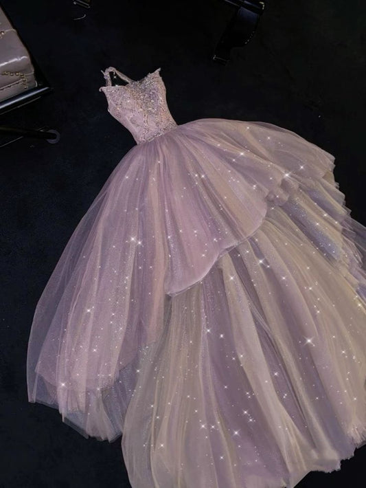 Beautiful Ball Gown Halter Pink Tulle Prom Dresses For Teens Formal Dress Party Outfits Prom Gown RB2089