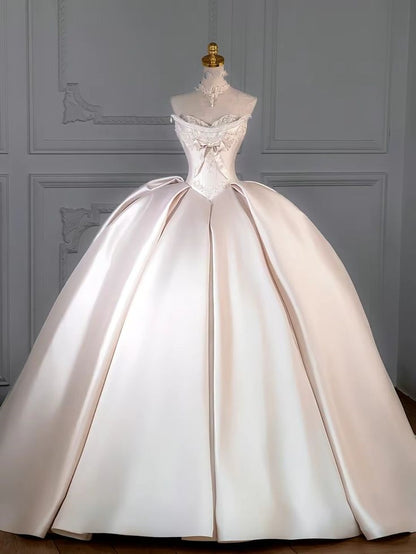 Robe de mariée longue en satin, décolleté en cœur, sans manches, coupe ajustée, corset, RB2092