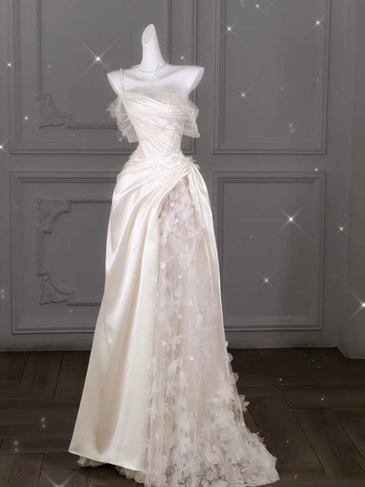 Sexy Mermaid One Shoulder Sleeveless Lace Fitted Corset Long Wedding Dress Bride Gowns White Wedding Dresses RB2098