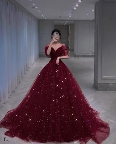 Beautiful Ball Gown Off The Shoulder Burgundy Tulle Prom Dresses For Teens Formal Dress Party Outfits Prom Gowns RB2105