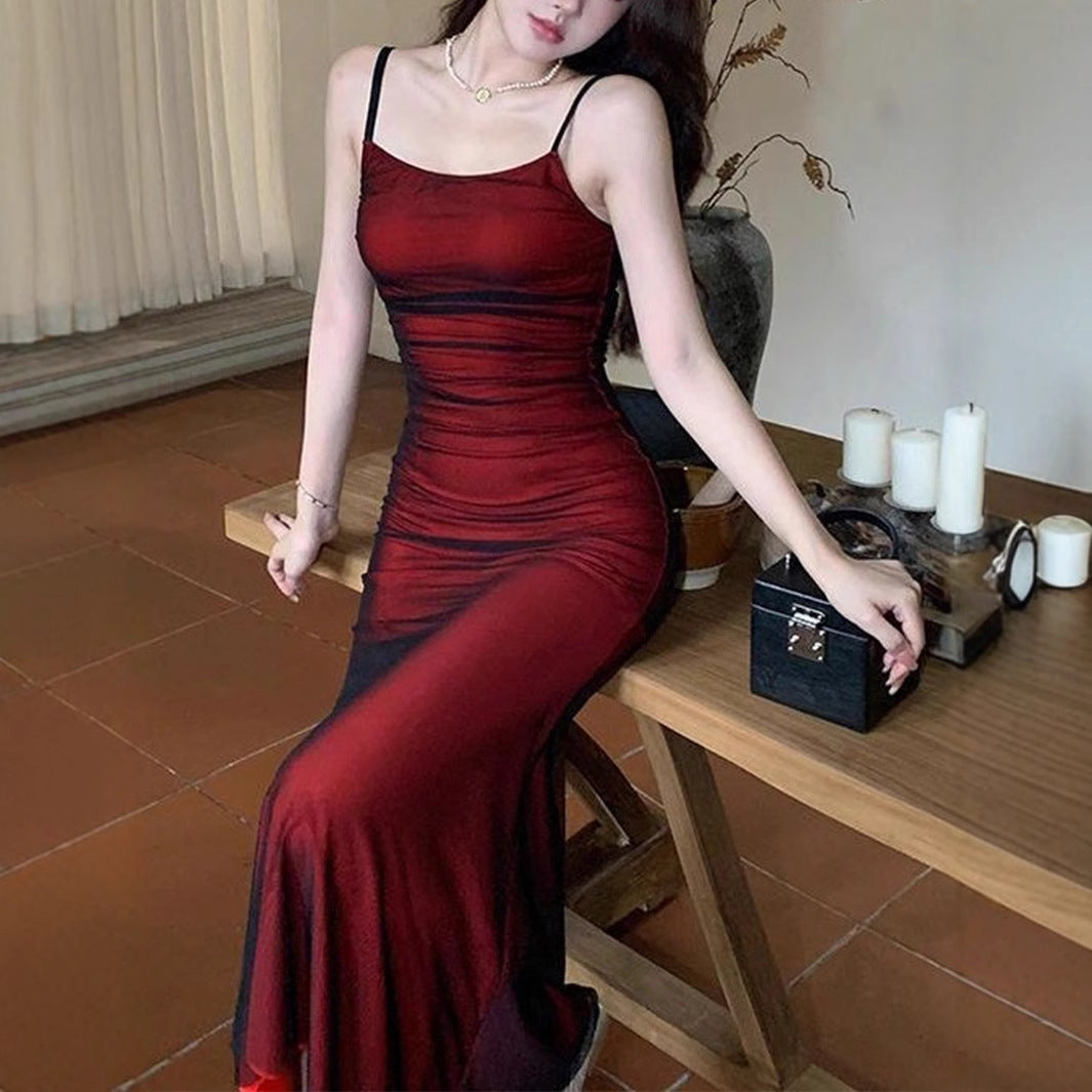 Vintage Mermaid Spaghetti Straps Black Burgundy Tulle Prom Dresses For Teens Formal Dress Party Outfits Prom Gowns RB2151