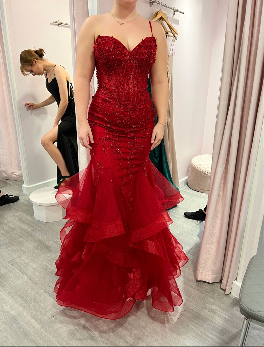 New Arrival Mermaid Spaghetti Straps Burgundy Lace Prom Dresses For Teens Formal Dress Party Outfits Prom Gowns RB2157