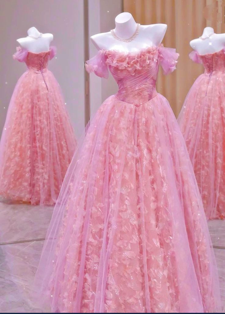 Robe de bal unique à épaules dénudées en tulle et dentelle rose, robe de bal longue, tenue de soirée, d'anniversaire, de remise de diplôme, RB2161