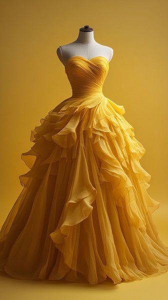 Simple Ball Gown Sweetheart Yellow Prom Dresses For Teens Formal Dress Party Outfits Prom Gown RB2163