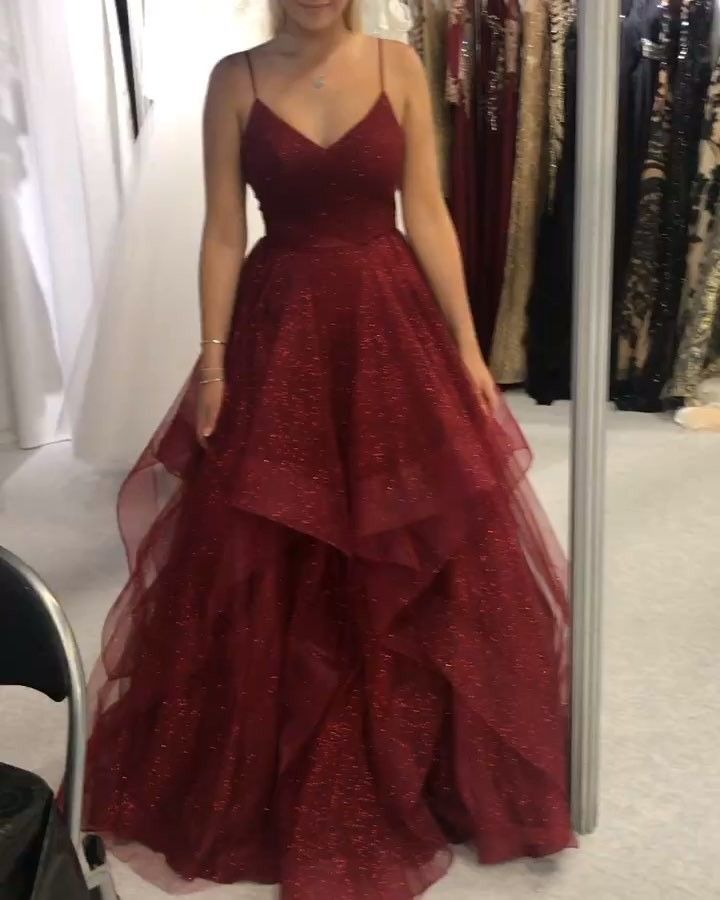 Robe de bal élégante à bretelles spaghetti en tulle bordeaux, inspiration pour adolescentes, tenue de soirée, RB2166