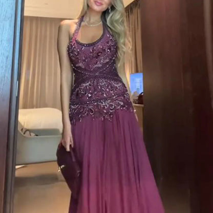 Classy Mermaid Halter Dark Red Burgundy Chiffon Prom Dresses Inspo For Teens Formal Dress Party Outfits Prom Gowns RB2174