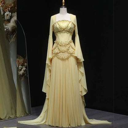Robe de bal élégante en mousseline de soie bleue, coupe trapèze, sans bretelles, ornée de perles, tenue de soirée pour 20e anniversaire, RB1966