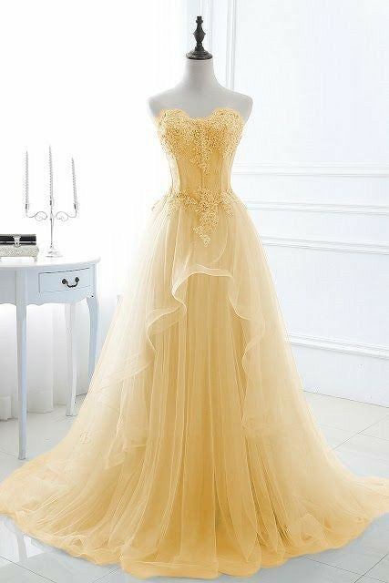 Classy Ball Gown Sweetheart Yellow Tulle Prom Dresses Inspo For Teens Formal Dress Party Outfits Prom Gowns RB2181