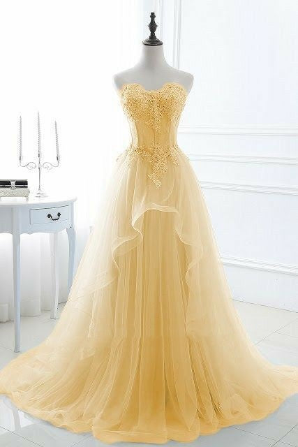 Classy Ball Gown Sweetheart Yellow Tulle Prom Dresses Inspo For Teens Formal Dress Party Outfits Prom Gowns RB2181