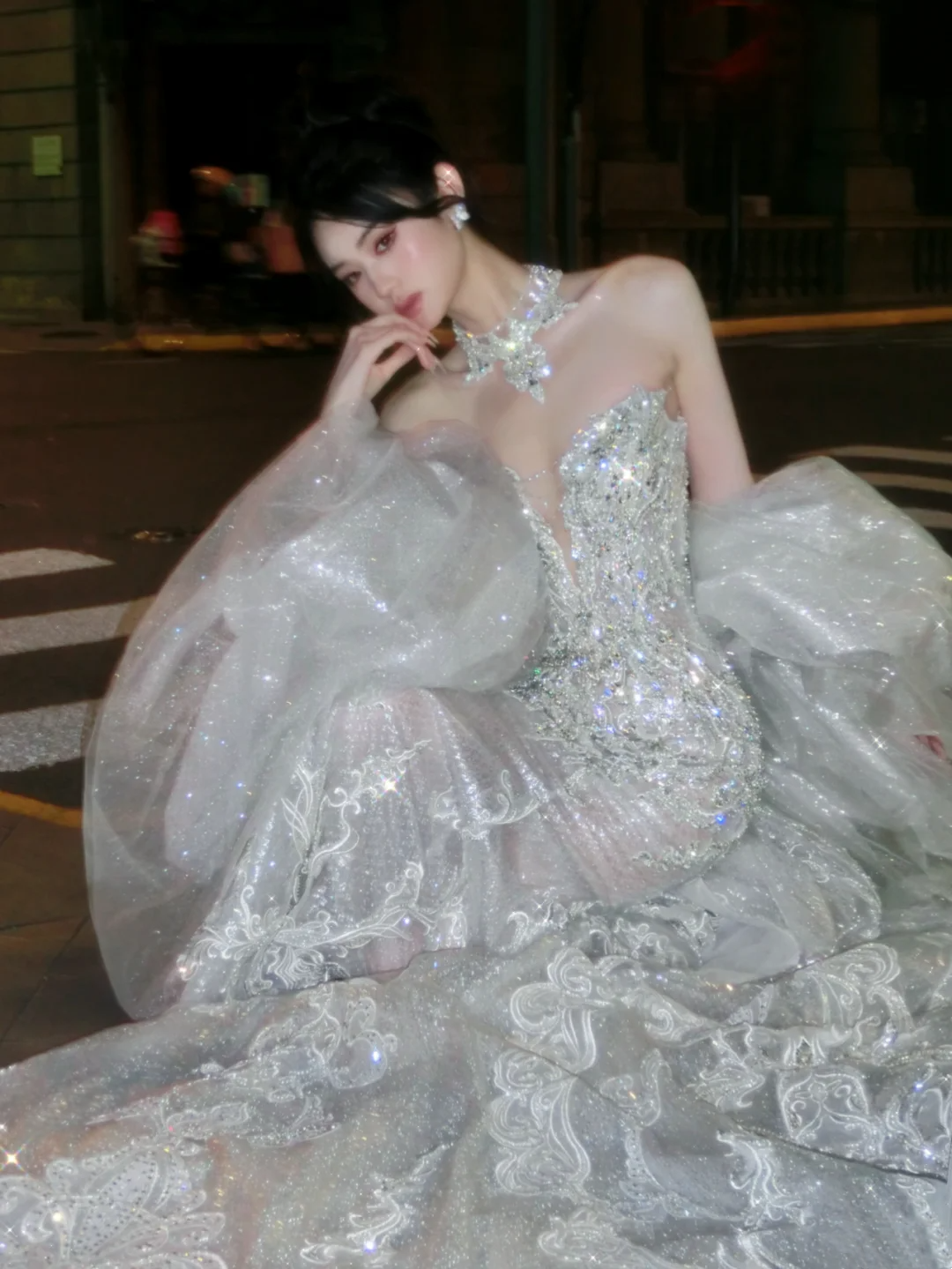 Luxury Ball Gown Sweetheart White Sequin Lace Wedding Dress Bride Gown Fairytale Wedding Dresses RB2863