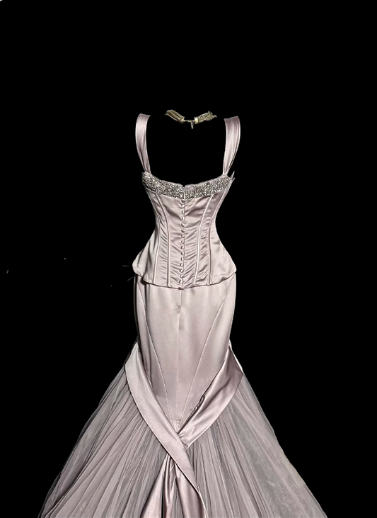 Belles robes de bal sirène en tulle rose clair avec volants longues tenues de soirée N3422