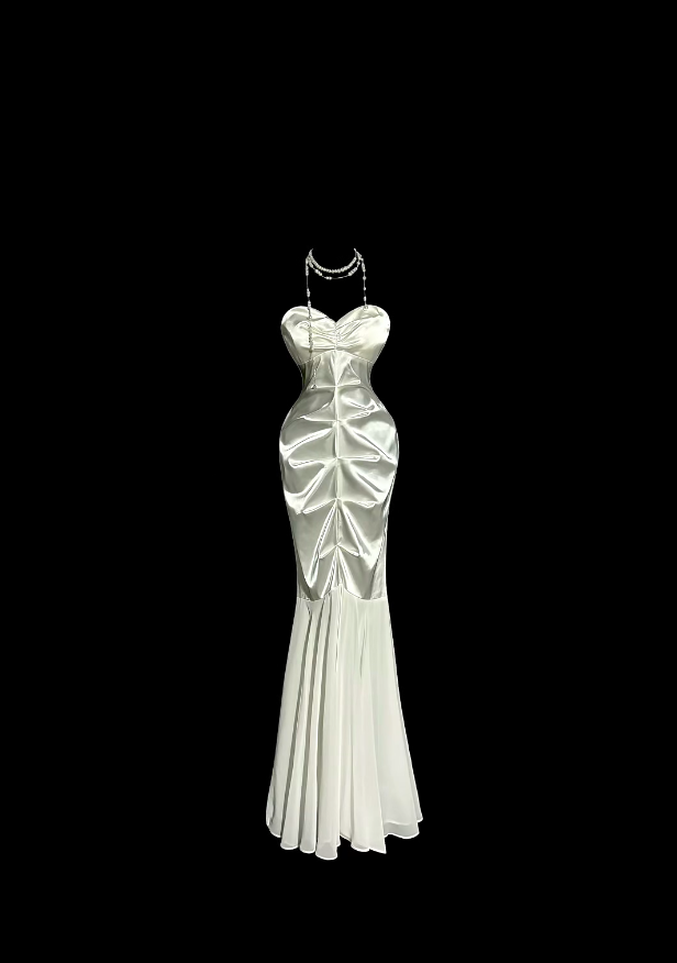 Charmantes Robes de Bal Sirène Blanches Coeur Doux avec Volants Longues Tenues de Soirée N3429
