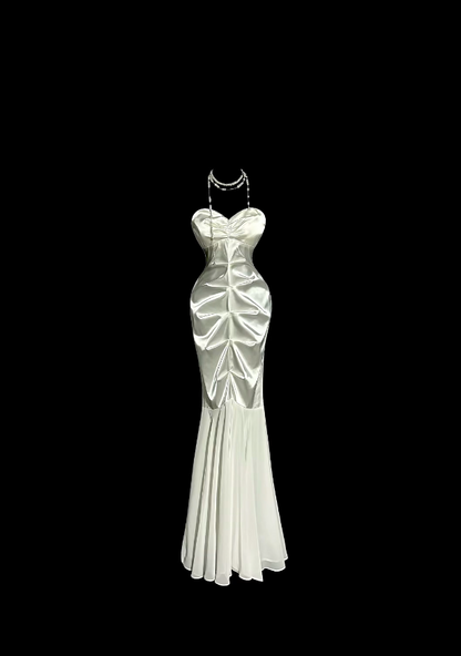 Charmantes Robes de Bal Sirène Blanches Coeur Doux avec Volants Longues Tenues de Soirée N3429