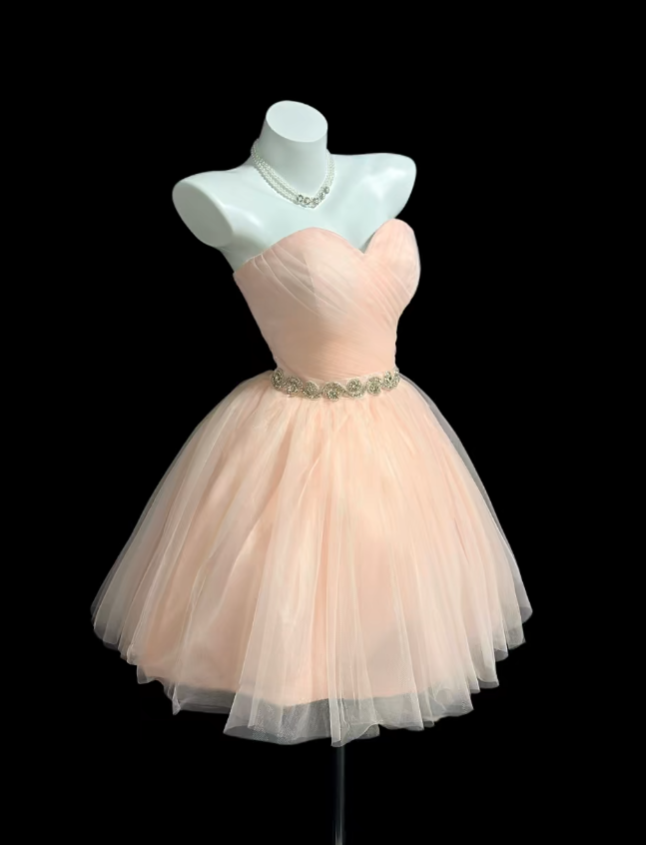Niedliches Ballkleid, herzförmiger Ausschnitt, errötendes Pink, Tüll, Mini, Senior Inspo, kurze Party-Outfits, formelle Homecoming Kleider RB3076