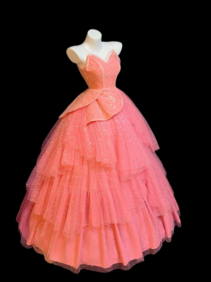 Robe de bal modeste bustier cœur en tulle rose pour les 16 ans, sans manches, robes de soirée et de bal de promo formelles RB3081