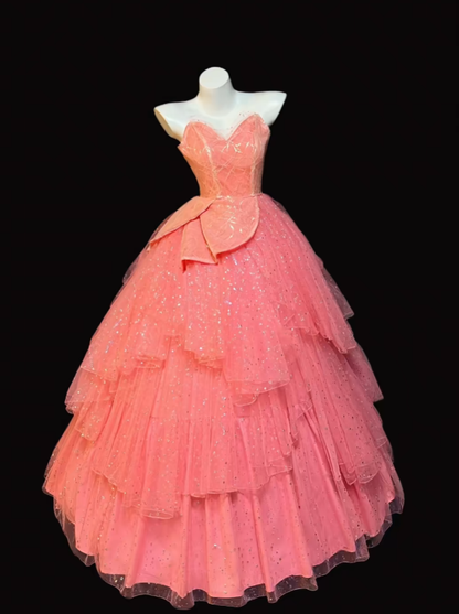 Robe de bal modeste bustier cœur en tulle rose pour les 16 ans, sans manches, robes de soirée et de bal de promo formelles RB3081