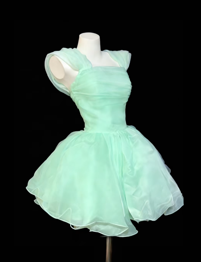 Süßes Ballkleid mit eckigem Ausschnitt in Mintgrün, Mini-Abschlussball-Inspo, kurze Party-Outfits, formelle Homecoming-Kleider RB3084