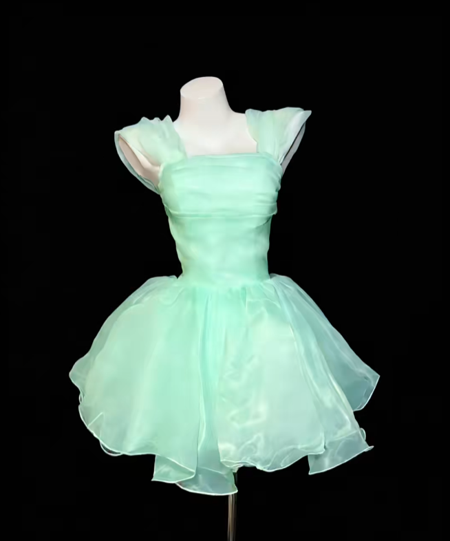 Süßes Ballkleid mit eckigem Ausschnitt in Mintgrün, Mini-Abschlussball-Inspo, kurze Party-Outfits, formelle Homecoming-Kleider RB3084