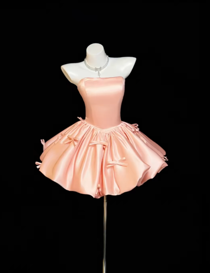 Wunderschönes Ballkleid, trägerlos, Satin, errötetes Rosa, für Damen, Mini, Abschlussball-Inspo, kurze Outfits zum 16. Geburtstag, Homecoming-Kleider RB3085