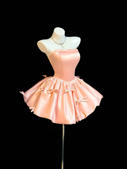 Wunderschönes Ballkleid, trägerlos, Satin, errötetes Rosa, für Damen, Mini, Abschlussball-Inspo, kurze Outfits zum 16. Geburtstag, Homecoming-Kleider RB3085