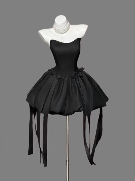 Pretty Ball Gown Strapless Little Black Dress For Women Girls Teens Graduation Senior Inspo Short 16th Birthday Outfits Homecoming Dresses RB3087