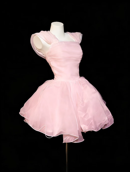 Süßes Ballkleid mit eckigem Ausschnitt, pink, Mini, Senior Inspo, kurze Geburtstagsparty-Outfits für den 16. Geburtstag, formelle Heimkehrkleider RB3090