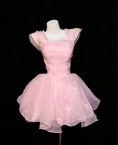 Süßes Ballkleid mit eckigem Ausschnitt, pink, Mini, Senior Inspo, kurze Geburtstagsparty-Outfits für den 16. Geburtstag, formelle Heimkehrkleider RB3090