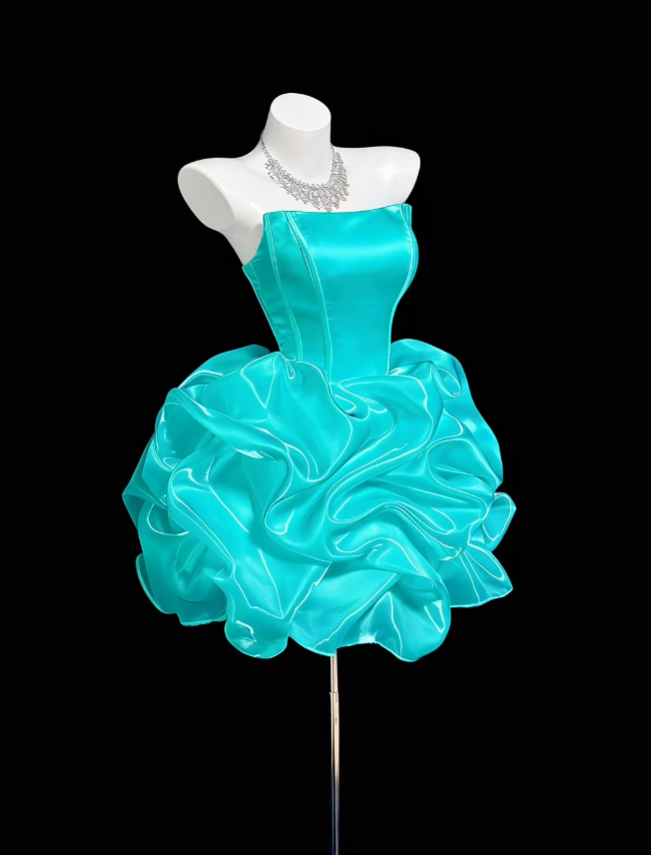 Ästhetisches Ballkleid Trägerlos Blau 16. Geburtstag Outfit-Ideen Für Teenager Inspo Kurzes Hoco Kleid Homecoming Kleider RB3091
