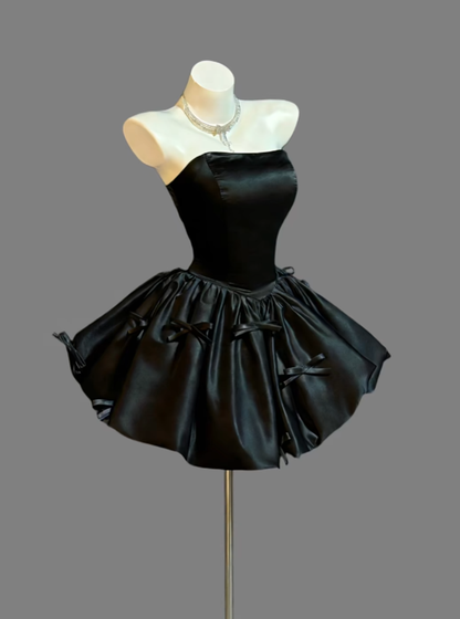 Hübsches Ballkleid, trägerlos, kleines Schwarzes für Damen, Mädchen, Teenager, Abschlussball-Inspo, kurze Outfits zum 16. Geburtstag mit Schleife, Homecoming-Kleider RB3092