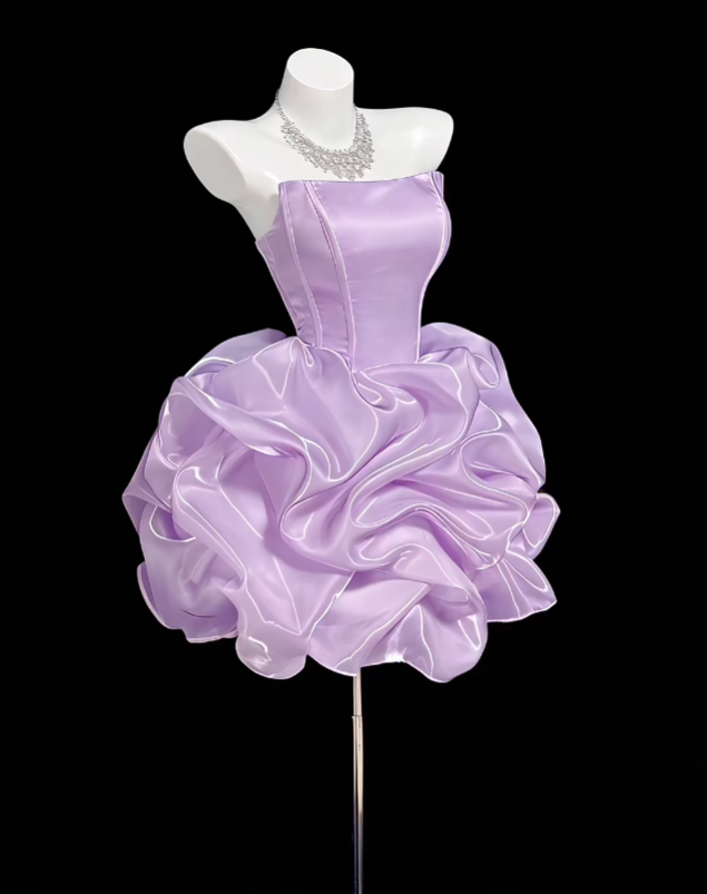 Ästhetisches Ballkleid Trägerloses Flieder 16. Geburtstag Outfit Ideen für Teenager Inspo Kurzes Hoco-Kleid Heimkehrkleider RB3094
